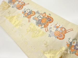 花車に鶴・流水模様織出し名古屋帯